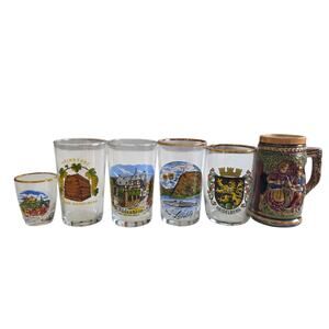 Vintage Germany Souvenir Glass & Mini Stein Lot Heidelberg 6pc